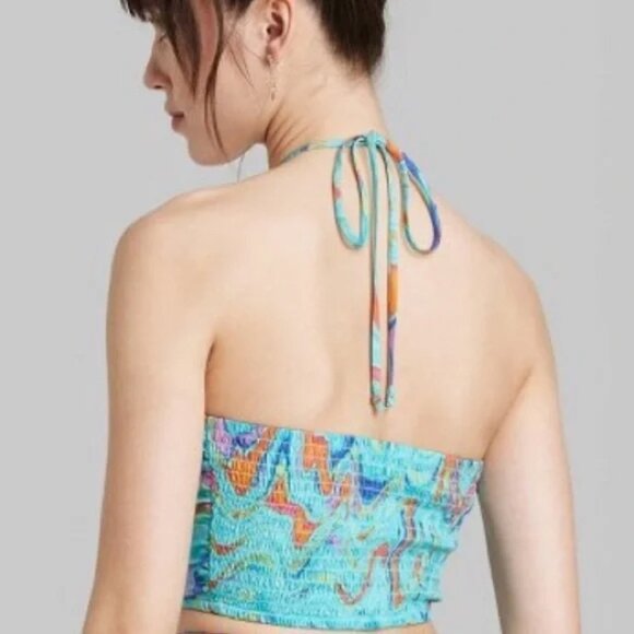 Wild Fable Women's Size Aqua Blue Swirl Sleeveless Woven Cropped Top - Picture 3 of 6